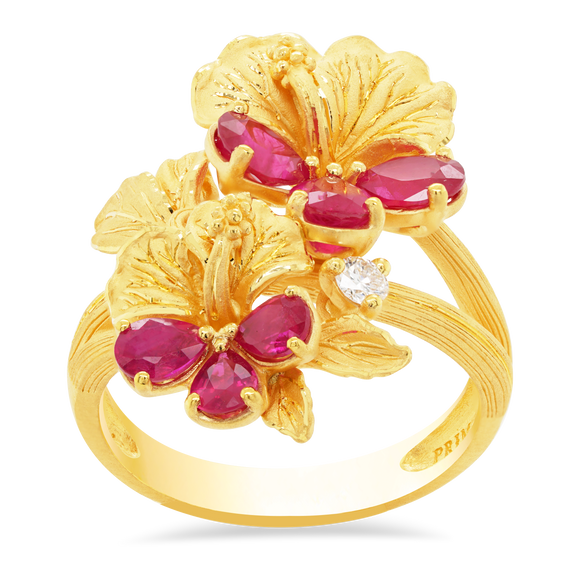 Prima Gold Hibiscus Flower Ring 165R0045-08