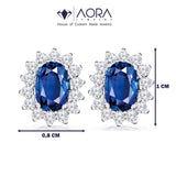 Classic Oval Blue Sapphire Diamonds Earrings 4ER40