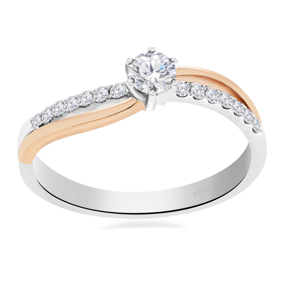 Ladies Ring Curve Solitaire with Side Stones 2 Colour 6LR61