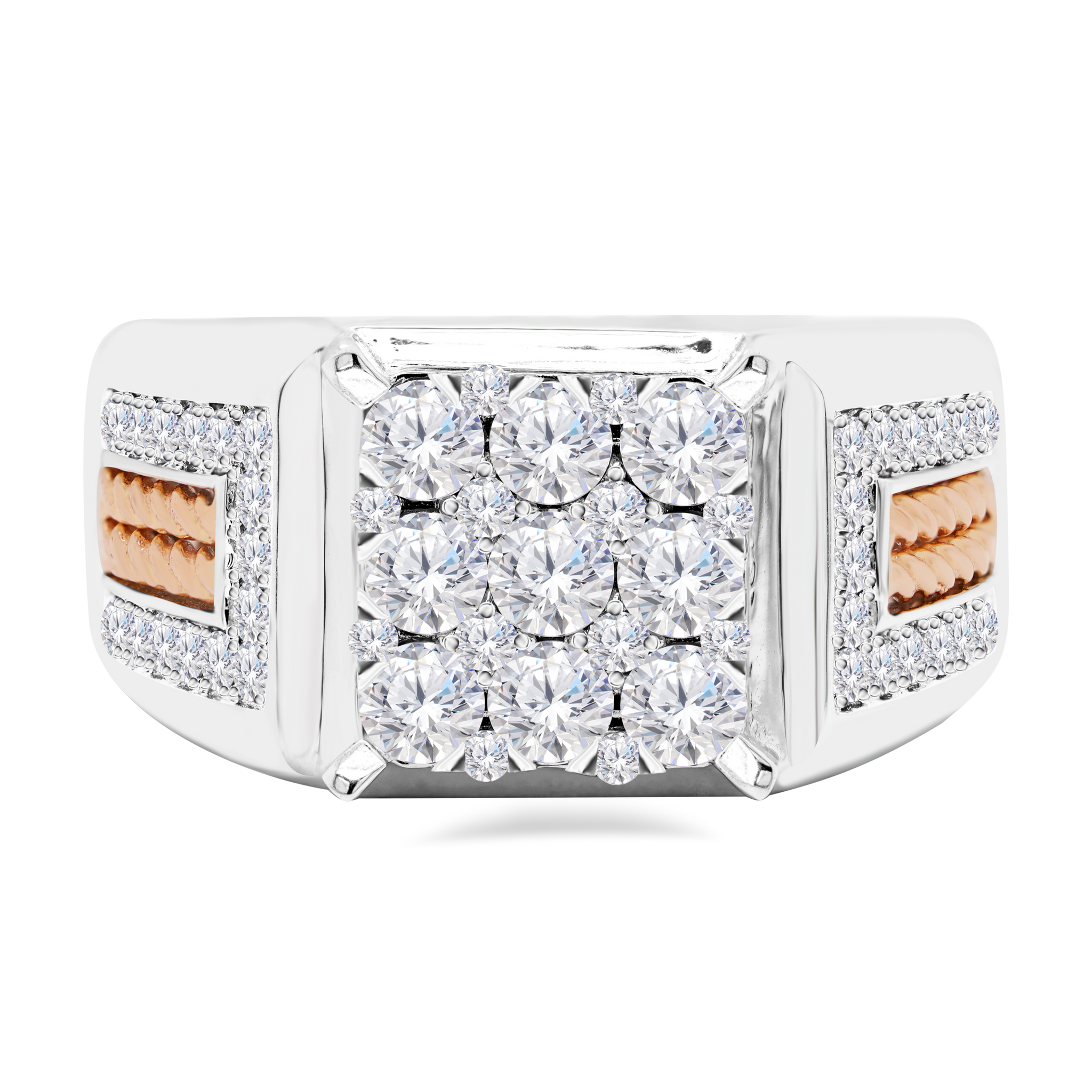 2.50 Carat 9 Stone Princess Cut Diamond Ring Mens Heavy Gold Band F Color  SI1 Clarity - Etsy