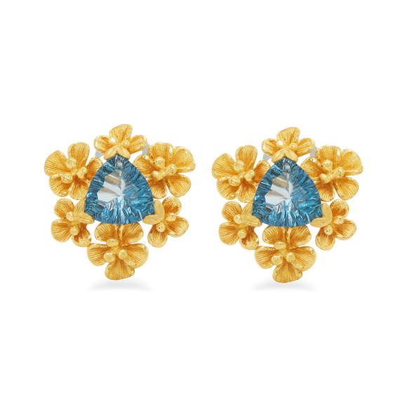 Prima Gold Flower with Blue Topaz Earring 165E0034-02