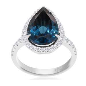 Ladies Ring Eye Drop Blue Topaz with Diamond 6LR10