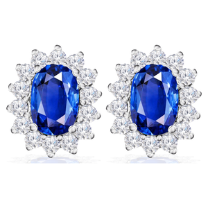 Classic Oval Blue Sapphire Diamonds Earrings 4ER40