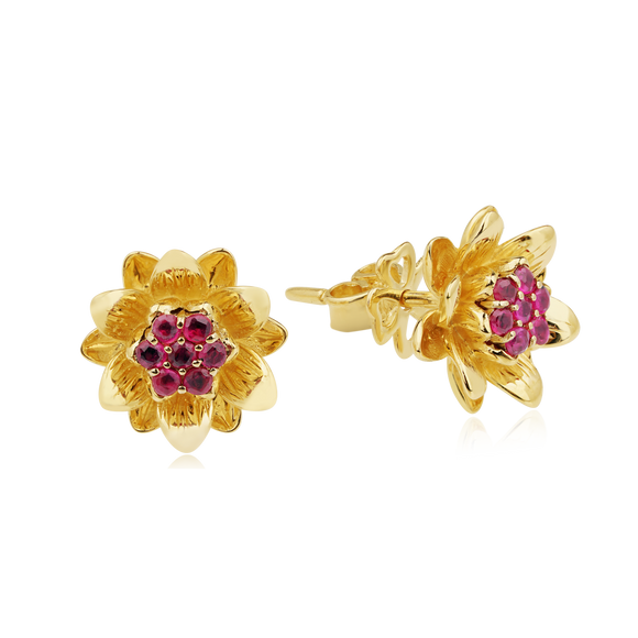 Golden Lotus with Rubby Earrings 4ER44